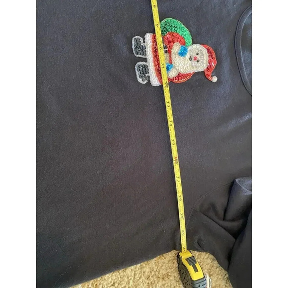 Karen Scott Womens Size Large Black Christmas Santa Sequin Shirt Top Long Vtg - Picture 6 of 7